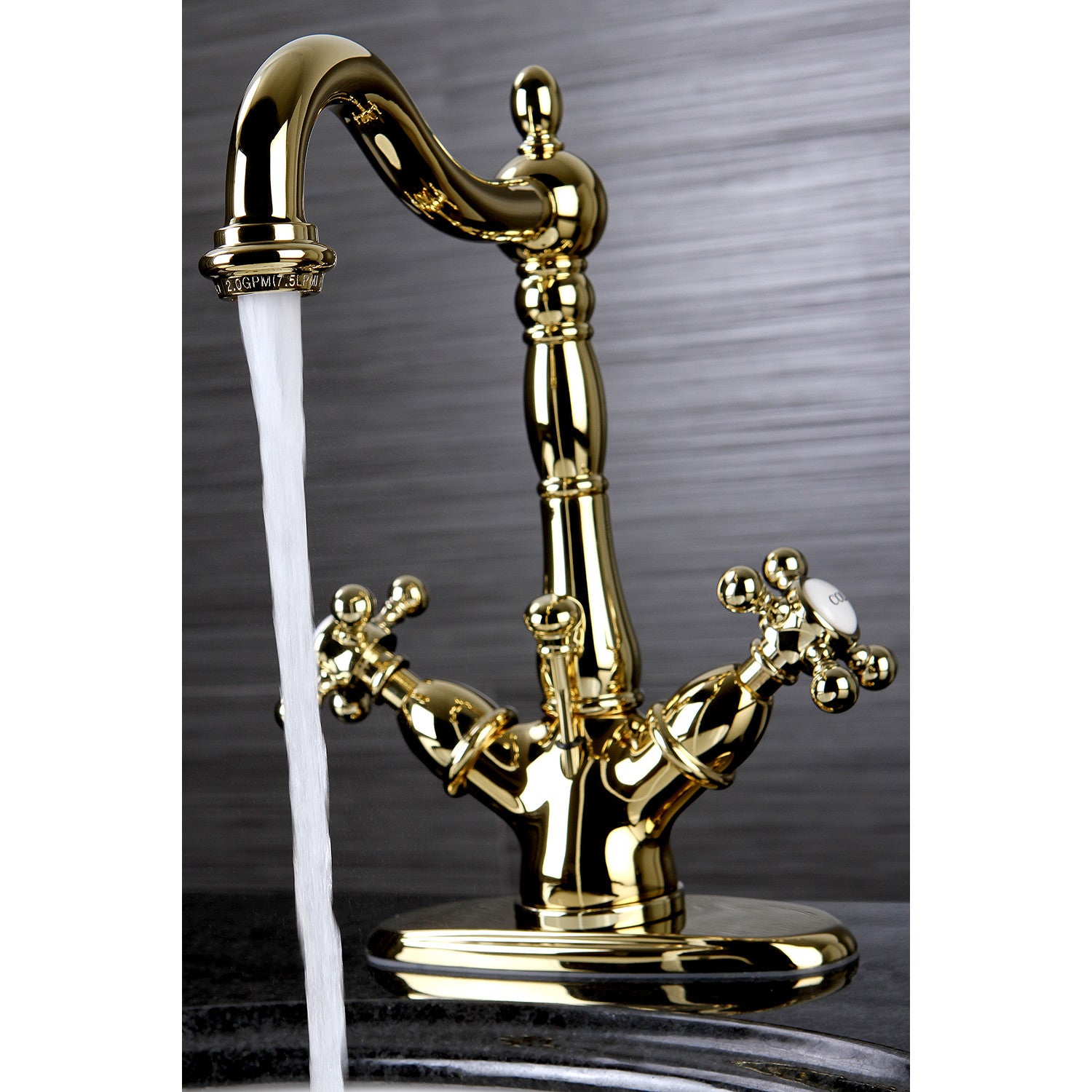 Kingston Heirloom KS1432BX - Vintage Double-Handle 1-or-3 Hole Deck Mount 4-Inch Centerset Bathroom Faucet with Brass Pop-Up, Polished Brass — thumbnail 3